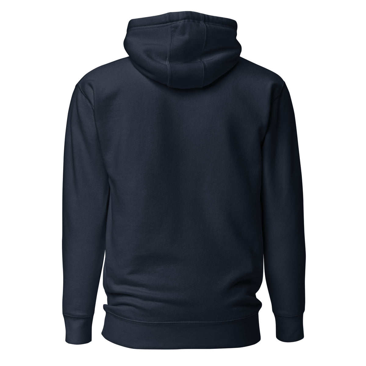The Mark premium pullover hoodie in midnight navy, back view