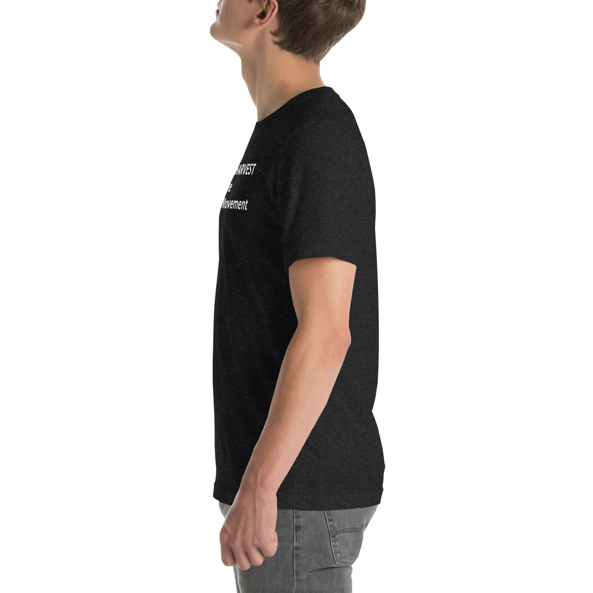 Join The Harvest Statement Tee in black heather, left-side view