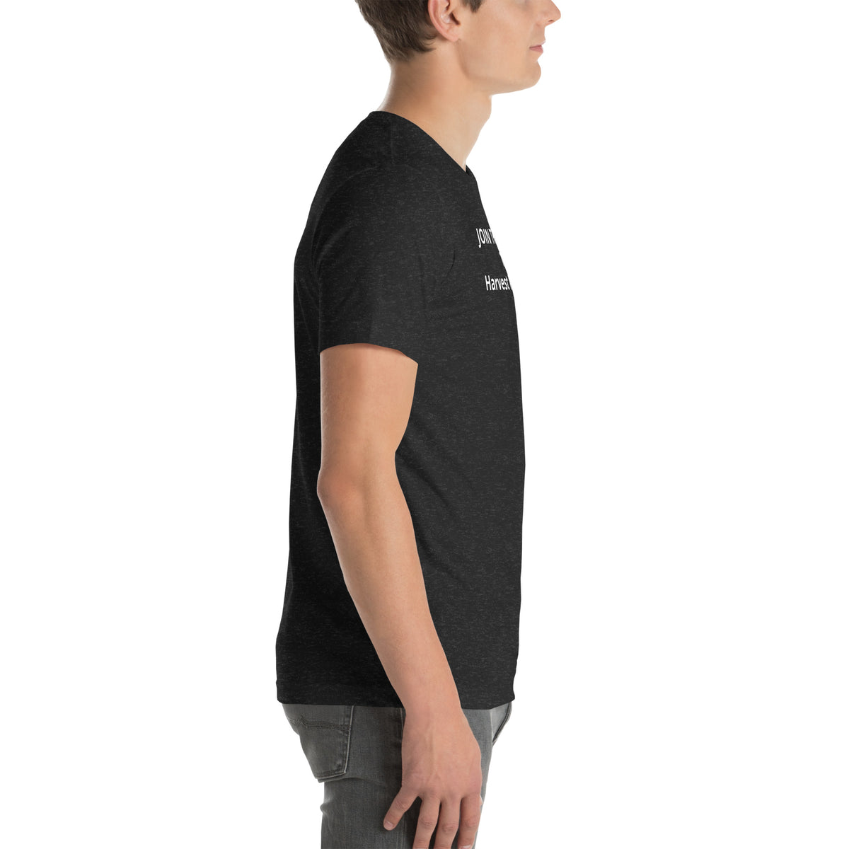 Join The Harvest Statement Tee in black heather, right-side view