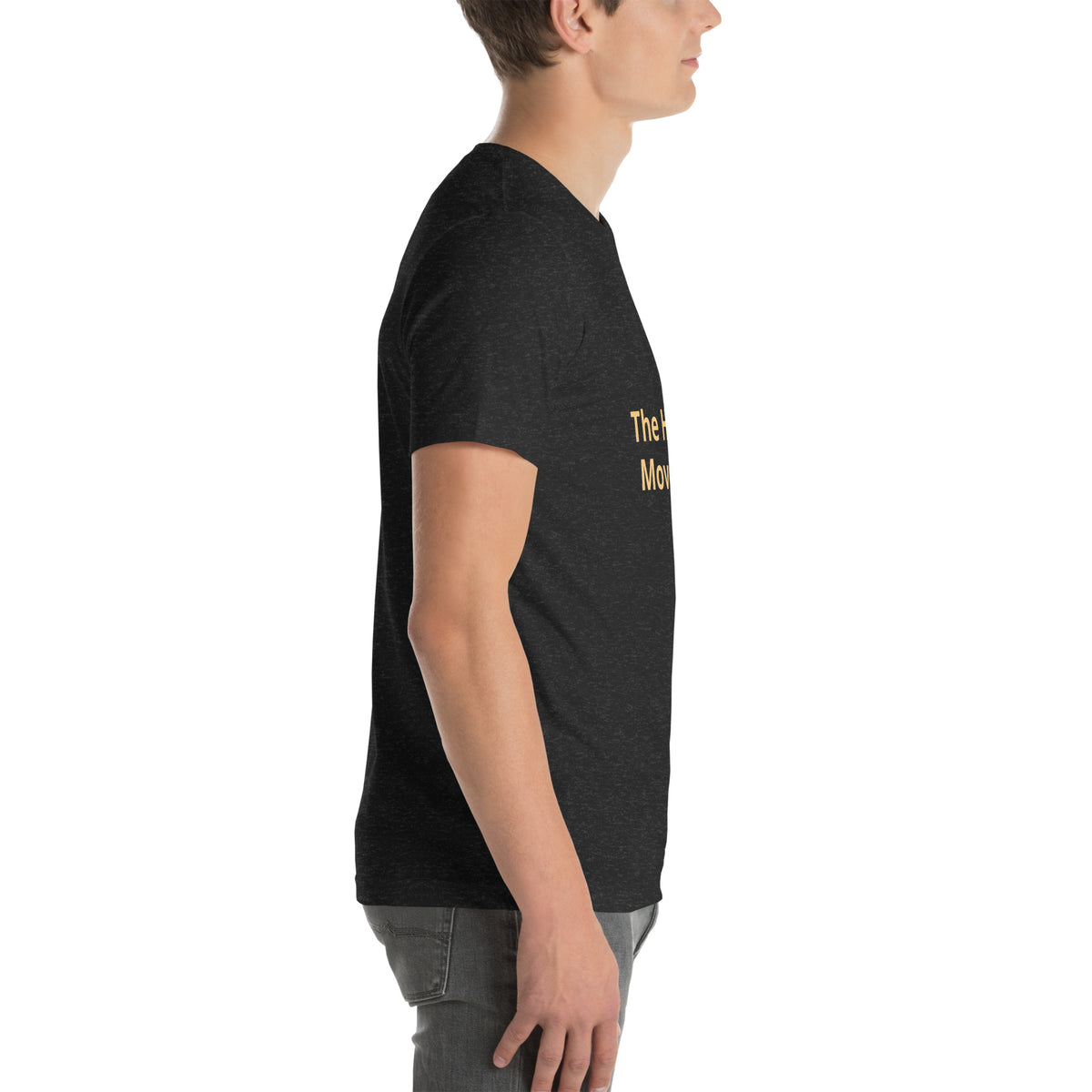 The Harvest Movement Wordmark Tee in black heather, right-side view